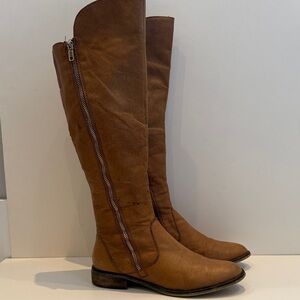 Steve Madden Caramel Brown Ostrich Leather Knee High Boots